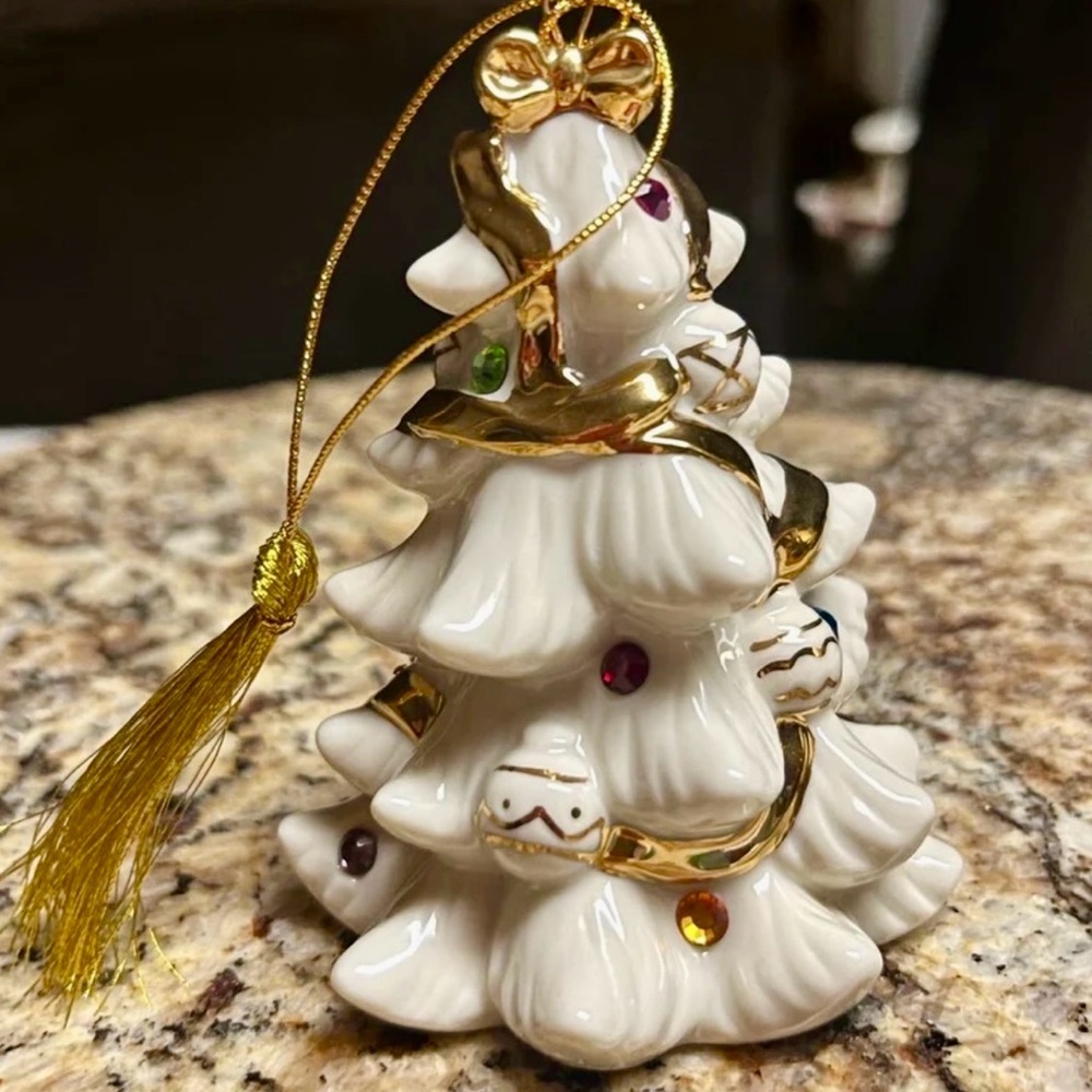 Lenox~2001 Jeweled Christmas Tree Ceramic Ornament W/ Colored Jewels & Gold Trim - Picture 4 of 12